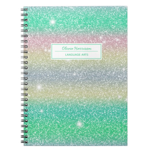 レインボーグラデーショングリッター名と件名 ノートブック (正面)