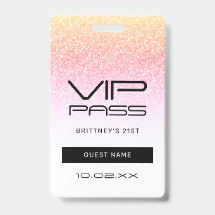 レインボーグラデーショングリッターVIPパスパーティの招待状 バッジ