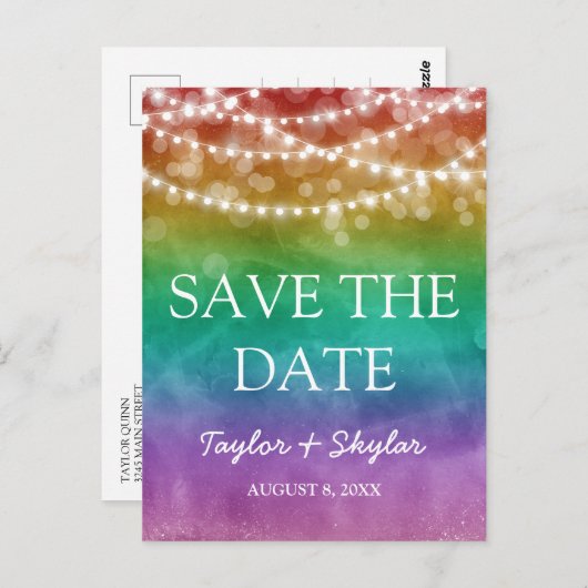 レインボーグラデーションゲイウェディング日付を保存 ポストカード (正面/裏面)