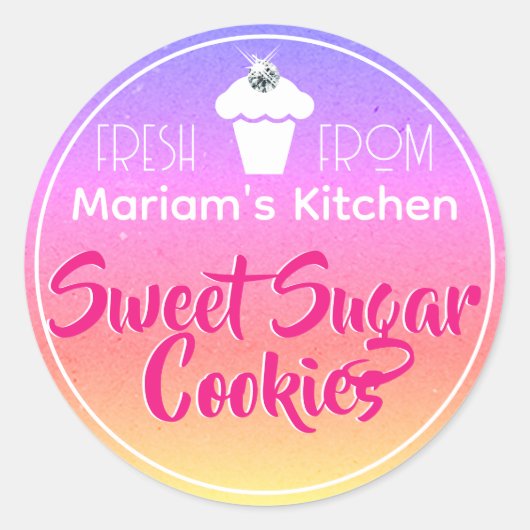 レインボーグラデーションパステルラインストーンケーキペストリーラベル ラウンドシール (正面)