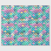 レインボーグラデーションフォイル&金ゴールドグリッターマーメイドはかりで測 ラッピングペーパー (フラット)