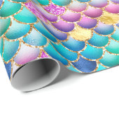 レインボーグラデーションフォイル&金ゴールドグリッターマーメイドはかりで測 ラッピングペーパー (ロールコーナー)