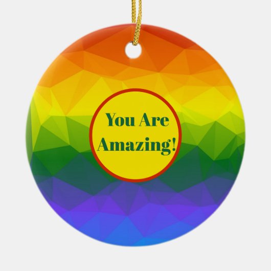 レインボーグラデーションポリゴン セラミックオーナメント (正面)