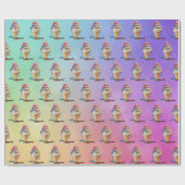 レインボーグラデーション上の滴下アイスクリームコーン ラッピングペーパー (フラット)