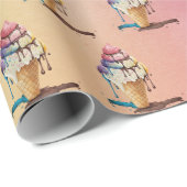 レインボーグラデーション上の滴下アイスクリームコーン ラッピングペーパー (ロールコーナー)