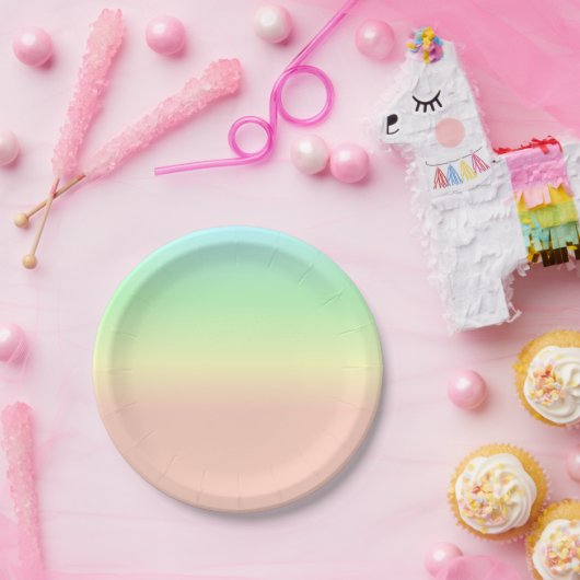 レインボーグラデーション抽象芸術パステルピンクパターン ペーパープレート (パーティー)