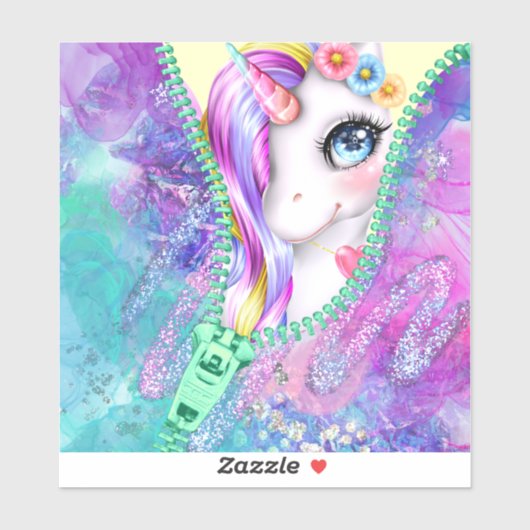 レインボーグラムホワイトユニコーンピークブジッパー シール (シート)