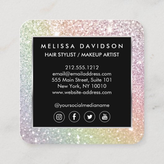 レインボーグリッターとグラマー美しい スクエア名刺 (裏面)