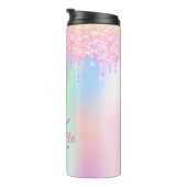 レインボーグリッターはピンクのホログラフィックモノグラムを乾燥させる タンブラー (回転右)