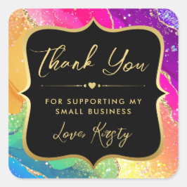 レインボーグリッターアゲート&金ゴールドスモールビジネス スクエアシール