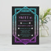 レインボーグリッターアールデコヴィンテージフレームスウィート16 招待状 (スタンド正面)