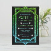 レインボーグリッターアールデコヴィンテージフレームスウィート16 招待状 (スタンド正面)