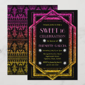 レインボーグリッターアールデコヴィンテージフレームスウィート16 招待状 (正面/裏面)