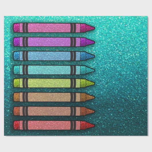 レインボーグリッタークレヨンファースト誕生日ベビーシャワー ラッピングペーパー (フラット)