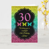 レインボーグリッターグラデーションハッピーバースデー カード (黄色い花)