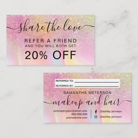 レインボーグリッターグラデーション虹一角ホログラフィック 紹介カード (正面/裏面)