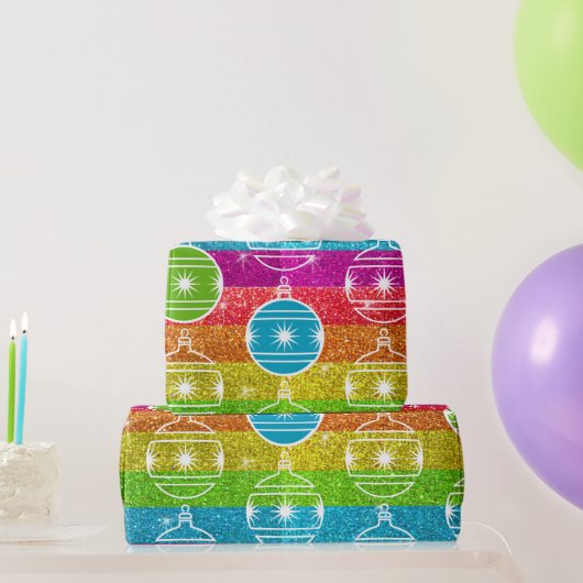 レインボーグリッターゲイクリスマスオーナメントホリデイ ラッピングペーパー (パーティーギフト)