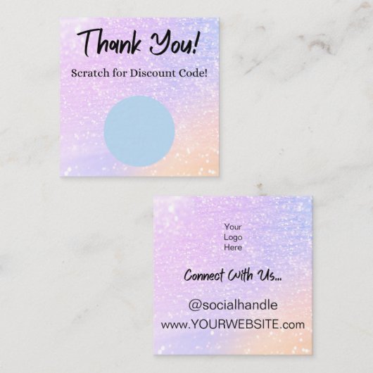 レインボーグリッタースクラッチオフ割引カード スクエア名刺 (正面/裏面)