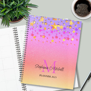 レインボーグリッタースターズモノグラム名2023 プランナー手帳