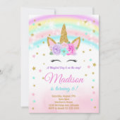 レインボーグリッタースターズユニコーン誕生日招待状 招待状 (正面)