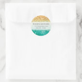 レインボーグリッターステッカー – ティール(緑がかった色),金ゴールド ラウンドシール (バッグ)