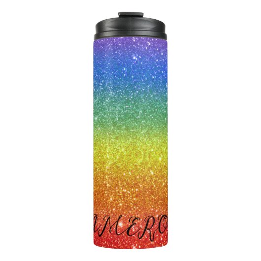 レインボーグリッターストライプ名前をカスタムする タンブラー (正面)