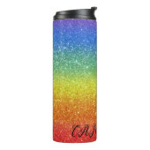 レインボーグリッターストライプ名前をカスタムする タンブラー (回転左)