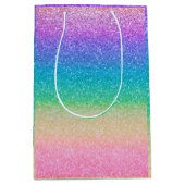 レインボーグリッタースパークルかわいらしバースデーパーティーグラム ミディアムペーパーバッグ (正面)