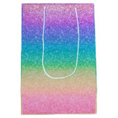 レインボーグリッタースパークルかわいらしバースデーパーティーグラム ミディアムペーパーバッグ (裏面)