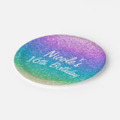 レインボーグリッタースパークルグラムバースデーパーティカスタムー ペーパープレート (アングル)