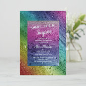 レインボーグリッタースパープルサプライズ誕生日 招待状 (スタンド正面)