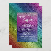 レインボーグリッタースパープルサプライズ誕生日 招待状 (正面/裏面)
