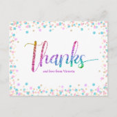 レインボーグリッタードットスウィート16誕生日サンキュー ポストカード (正面)