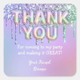 レインボーグリッタードリップスガールバースデーパーティーの好意 スクエアシール