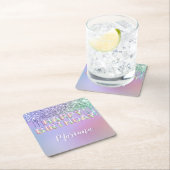 レインボーグリッタードリップスガールバースデーパーティー スクエアペーパーコースター (インサイチュ)