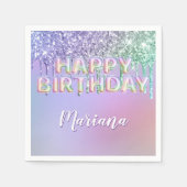 レインボーグリッタードリップスガールバースデーパーティー スタンダードカクテルナプキン (正面)