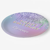 レインボーグリッタードリップスガールバースデーパーティー ペーパープレート (アングル)