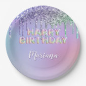 レインボーグリッタードリップスガールバースデーパーティー ペーパープレート (正面)