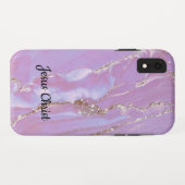 レインボーグリッタードリップスピンクモノグラムケースメイト Case-Mate iPhoneケース (裏面(横))