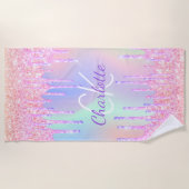 レインボーグリッタードリップスピンクモノグラム ビーチタオル (正面)