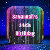 レインボーグリッタードリップバースデーパーティー ペーパープレート