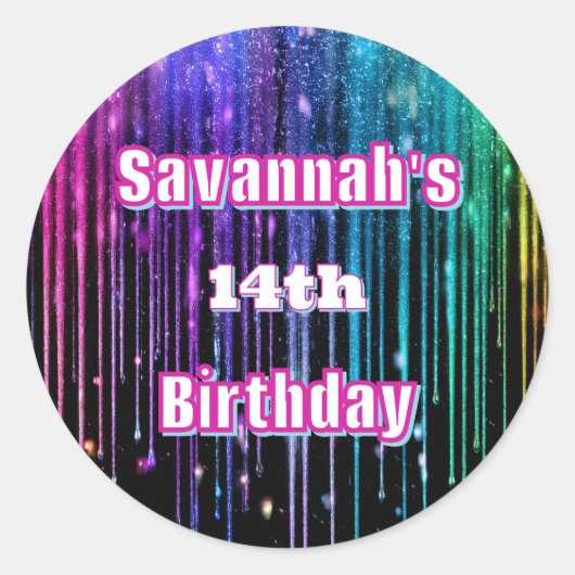 レインボーグリッタードリップバースデーパーティー ラウンドシール (正面)