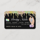 レインボーグリッタードリップホログラフィック爪、 ネイル技術クレジット 名刺 (正面)