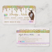 レインボーグリッタードリップホログラフィック爪、 ネイル技術クレジット  名刺 (正面/裏面)