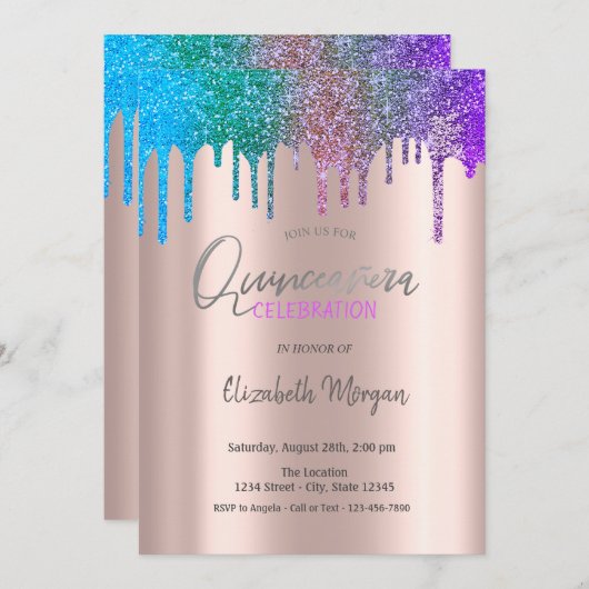 レインボーグリッタードリプスバラ金ゴールドキンセアニラ 招待状 (正面/裏面)