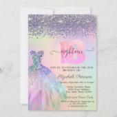 レインボーグリッタードレスダイヤモンド18誕生日 招待状 (正面)