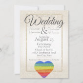 レインボーグリッターハートオンアイボリー金ゴールドグリッター 招待状 (正面)