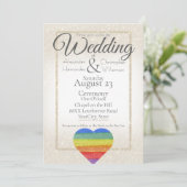 レインボーグリッターハートオンアイボリー金ゴールドグリッター 招待状 (スタンド正面)