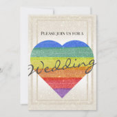 レインボーグリッターハートプライドフラグゲイマリッジ 招待状 (正面)