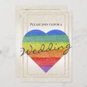 レインボーグリッターハートプライドフラグゲイマリッジ 招待状 (正面/裏面)